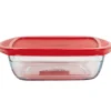 Plat de cuisson carré en verre avec couvercle en plastique 1 L