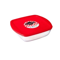 Plat de cuisson carré en verre avec couvercle en plastique 1 L