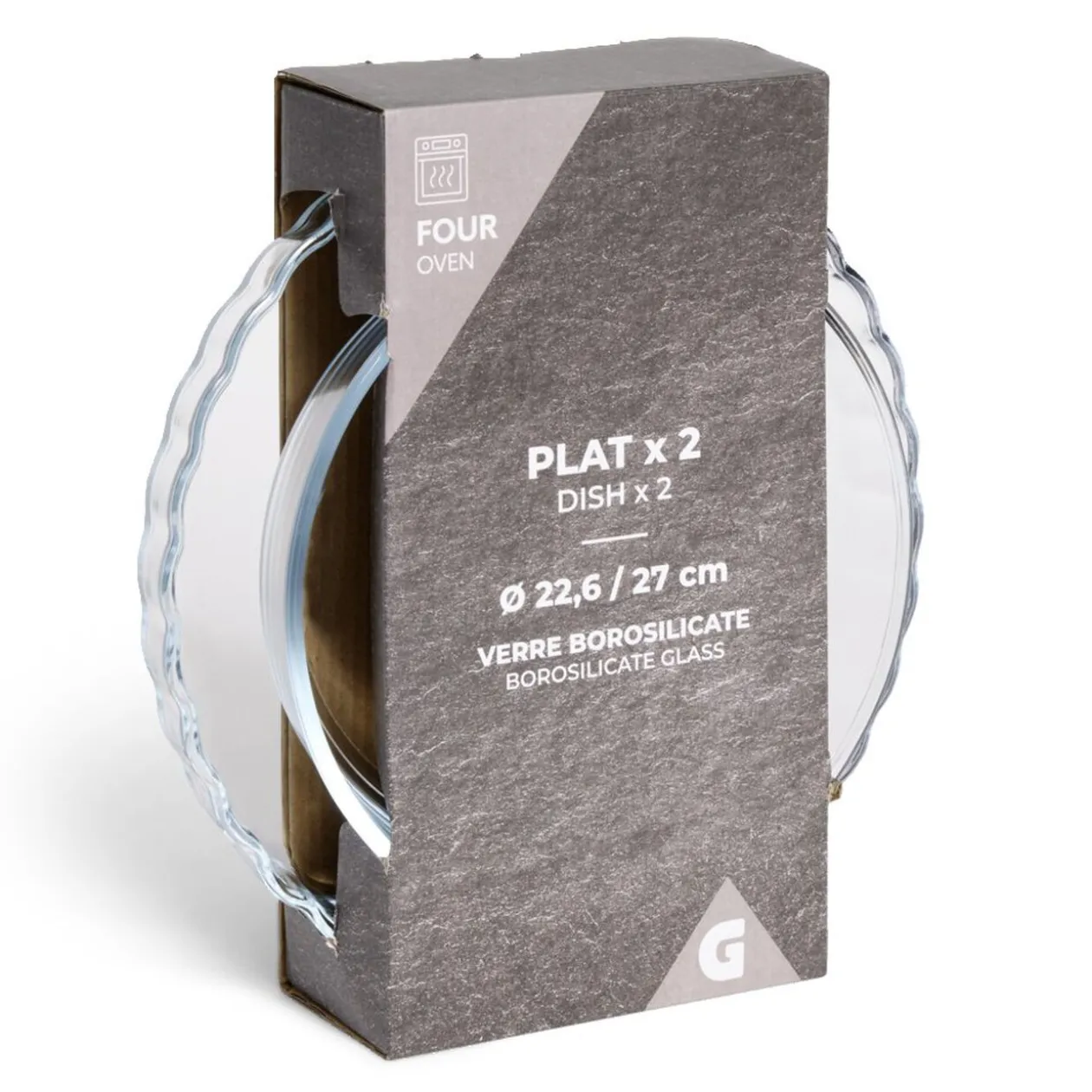 Plat en verre borosilicate x2 - Ø22,6cm et Ø27cm