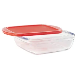 Plat en verre transparent Ôcuisine avec couvercle rouge x3