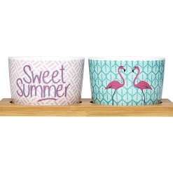 Plateau + 2 coupelles apéritif motif flamant rose