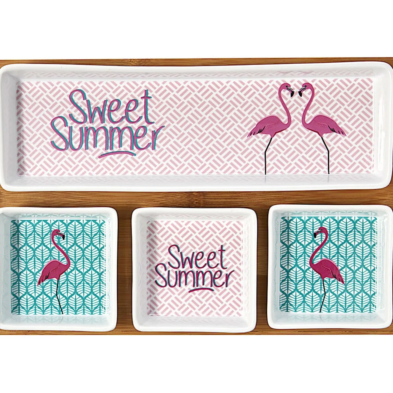 Plateau + 4 coupelles motif flamant rose