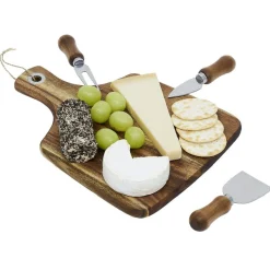 Plateau à fromage en bois avec 3 couteaux