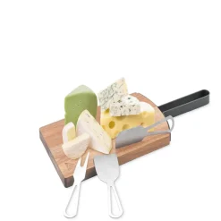 Plateau à fromage en bois avec 3 ustensiles inox 16x39cm