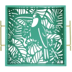 Plateau avec motif tropicaux découpe et fond en verre