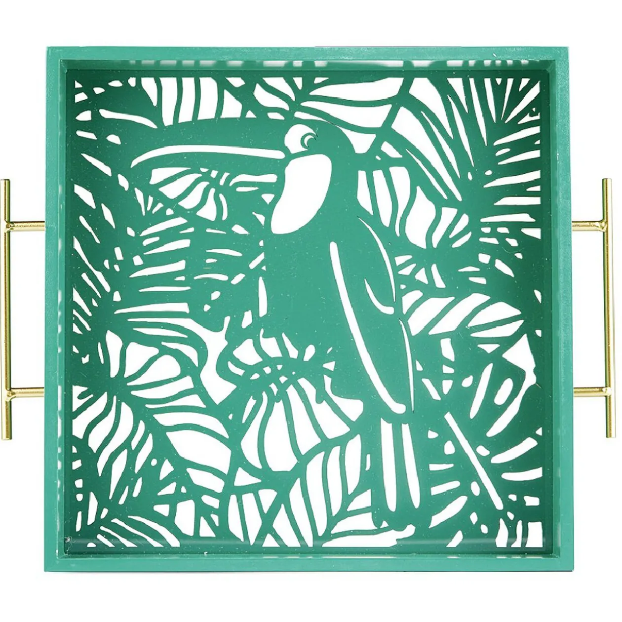 Plateau avec motif tropicaux découpe et fond en verre