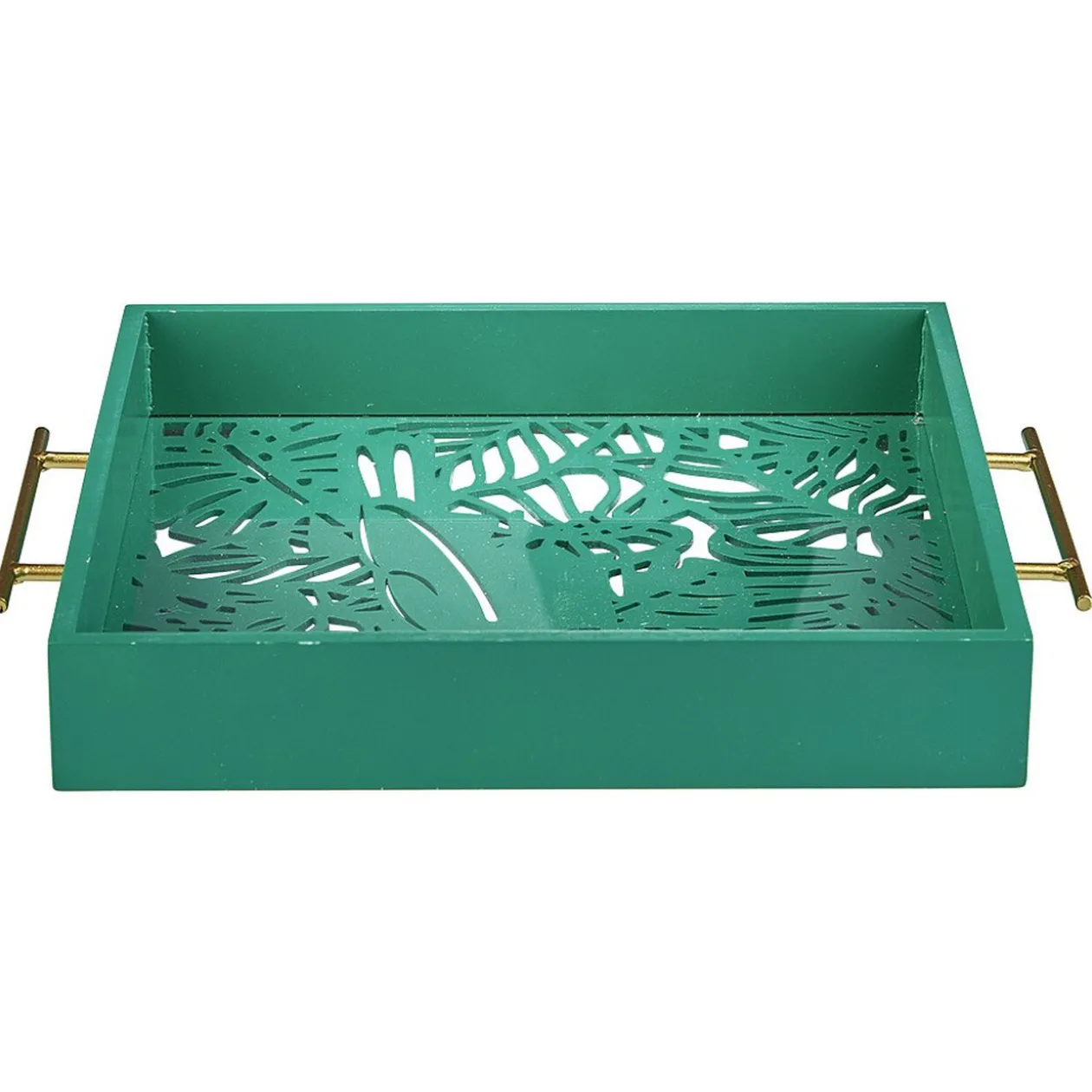 Plateau avec motif tropicaux découpe et fond en verre