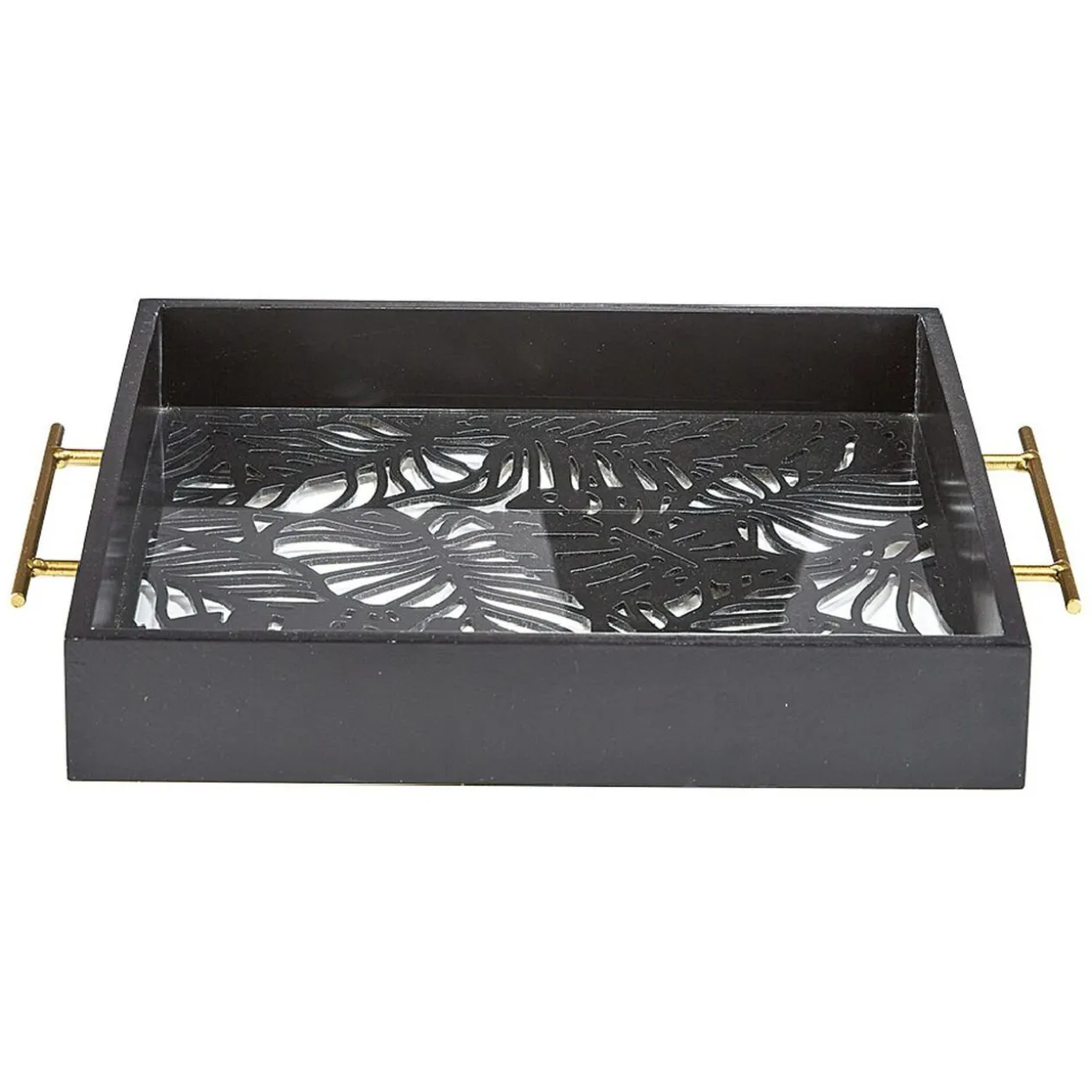 Plateau avec motif tropicaux découpe et fond en verre