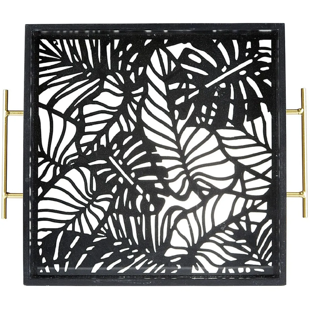 Plateau avec motif tropicaux découpe et fond en verre