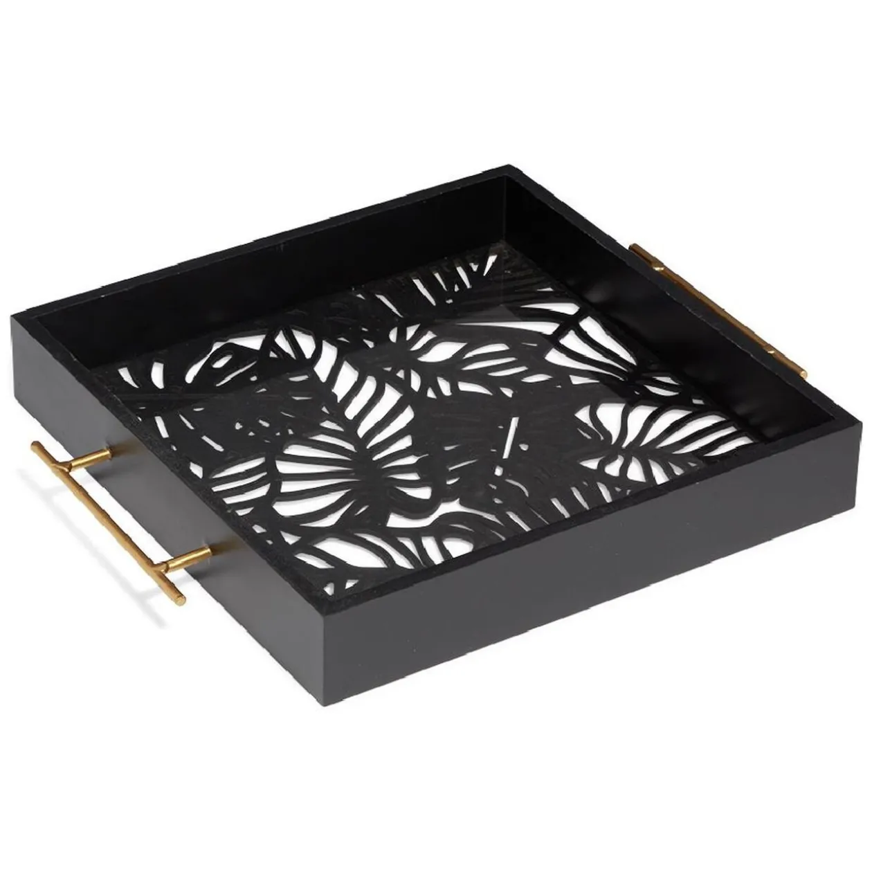 Plateau avec motif tropical ajouré et fond en verre