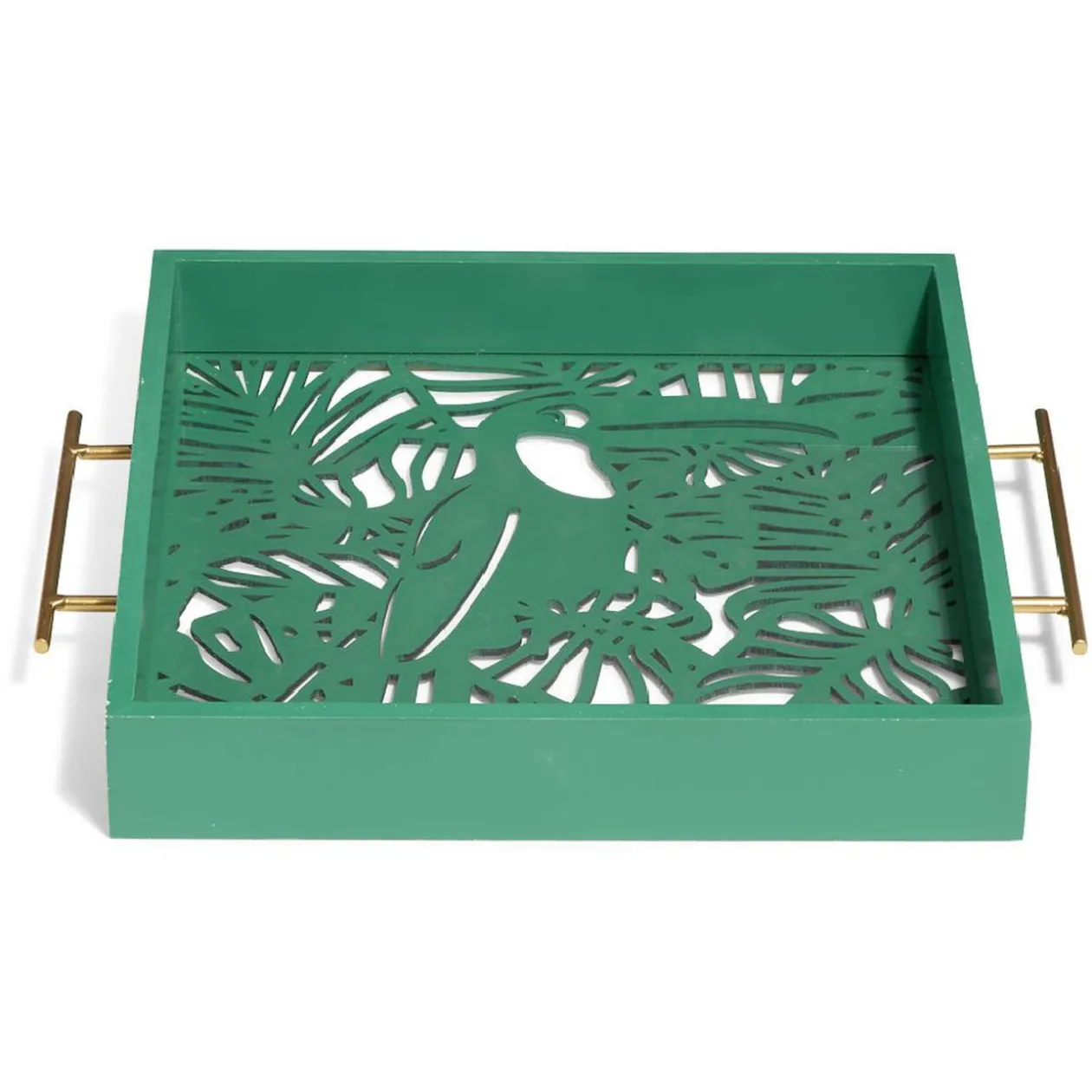 Plateau avec motif tropical ajouré et fond en verre