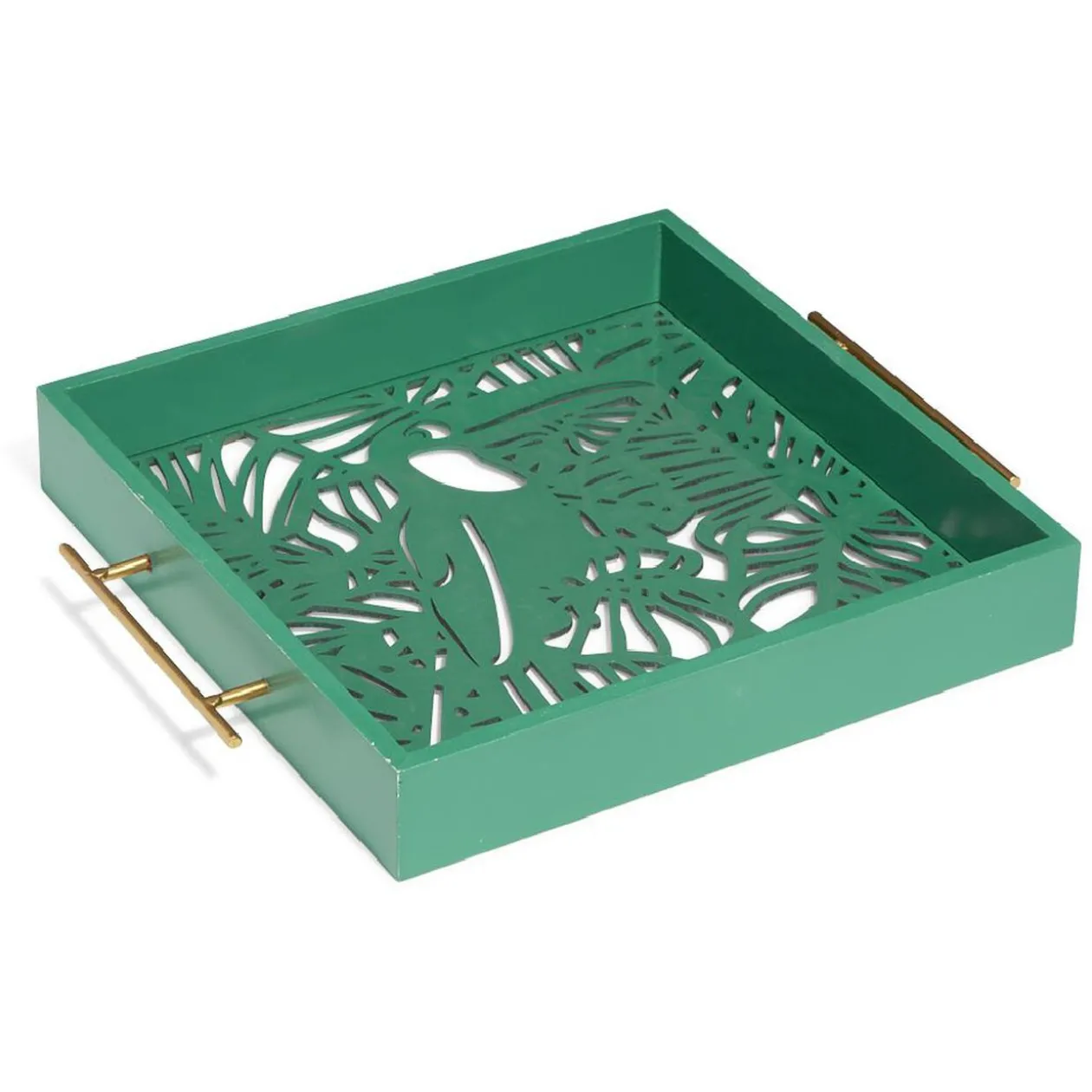 Plateau avec motif tropical ajouré et fond en verre