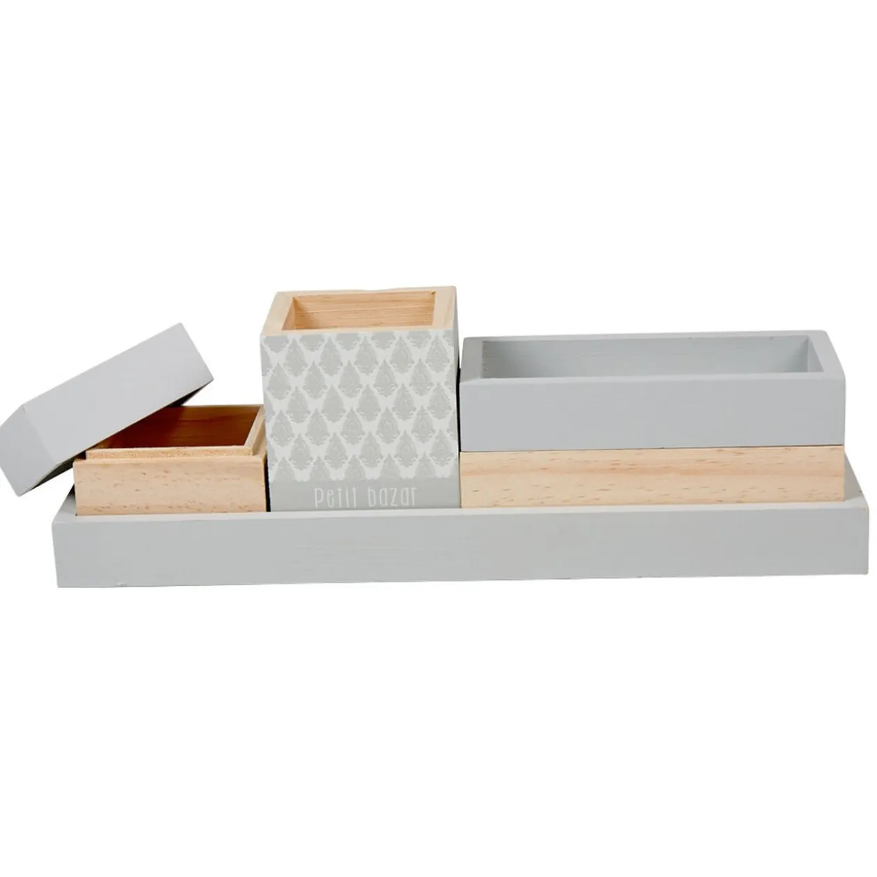 Plateau de rangement déco bois gris naturel