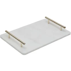 Plateau de service en marbre blanc avec anses doré