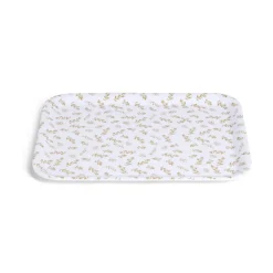 Plateau de service rectangulaire mélaminé blanc motif feuillage doré 21x28cm