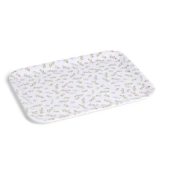 Plateau de service rectangulaire mélaminé blanc motif feuillage doré 21x28cm
