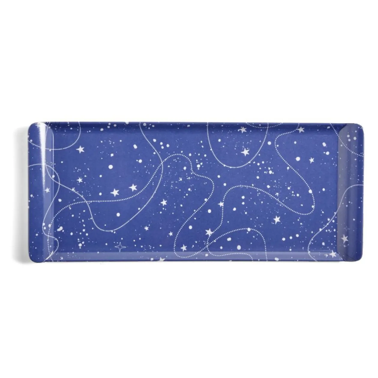 Plateau de service rectangulaire mélaminé bleu motif astral 18x37,5cm