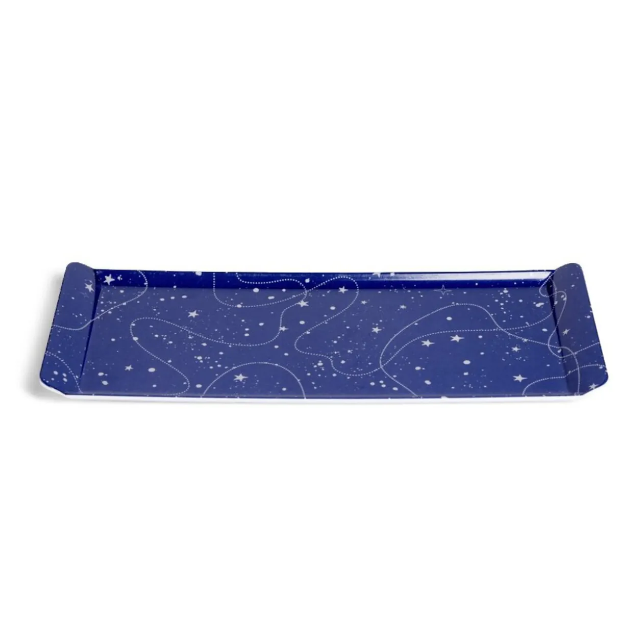 Plateau de service rectangulaire mélaminé bleu motif astral 18x37,5cm