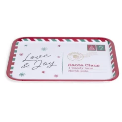 Plateau de service rectangulaire Noël mélaminé motif carte postale 19x37,5cm