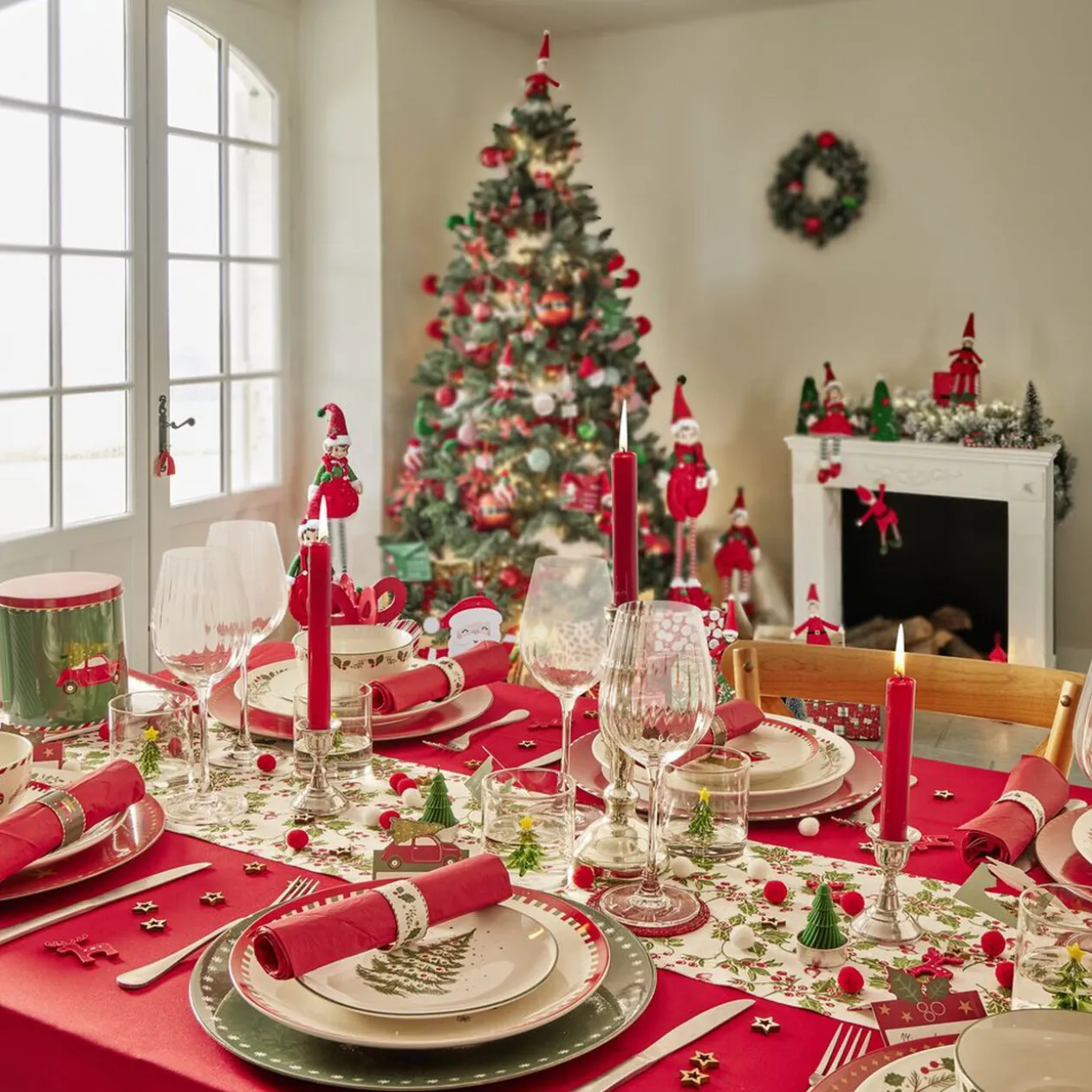 Plateau de service rectangulaire mélaminé Noël traditionnel 18,8x37,4cm