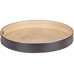 Plateau de service rond en bambou noir