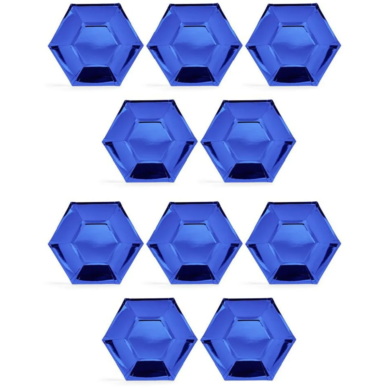 Plateau hexagonal carton bleu métallisé Ø26cm x10