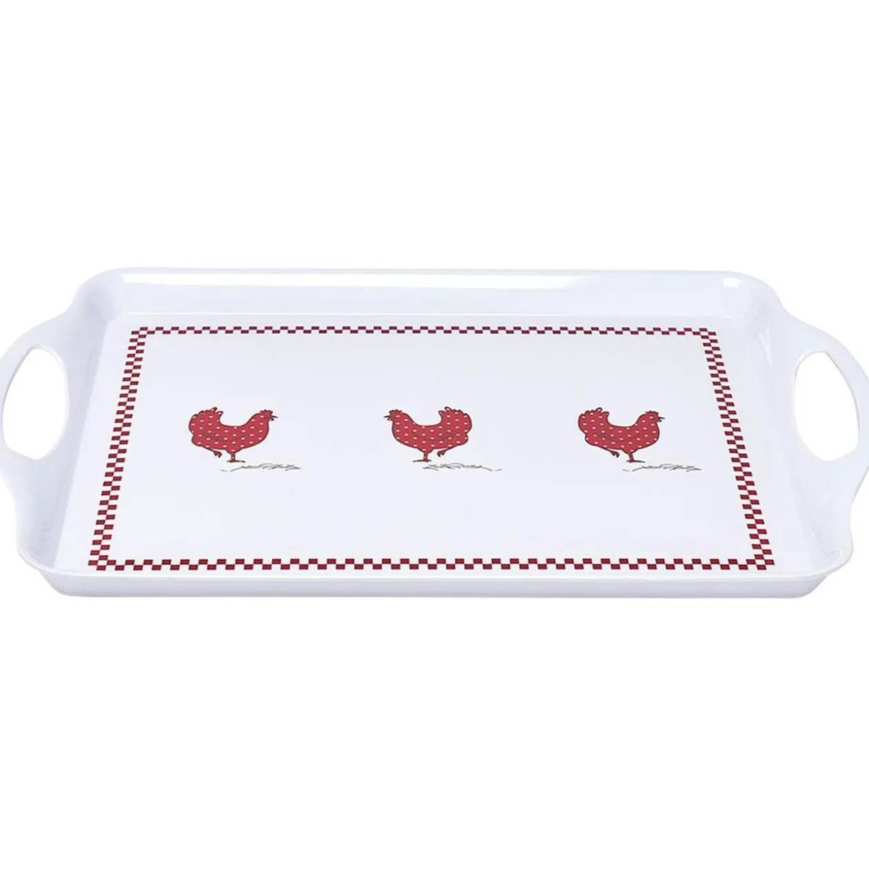 Plateau rectangulaire design poule mélaminé rouge et blanc