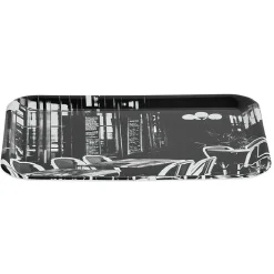 Plateau rectangulaire mélamine design bistrot noir et blanc
