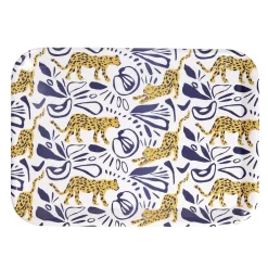 Plateau rectangulaire motif léopard blanc et bleu 27x38cm