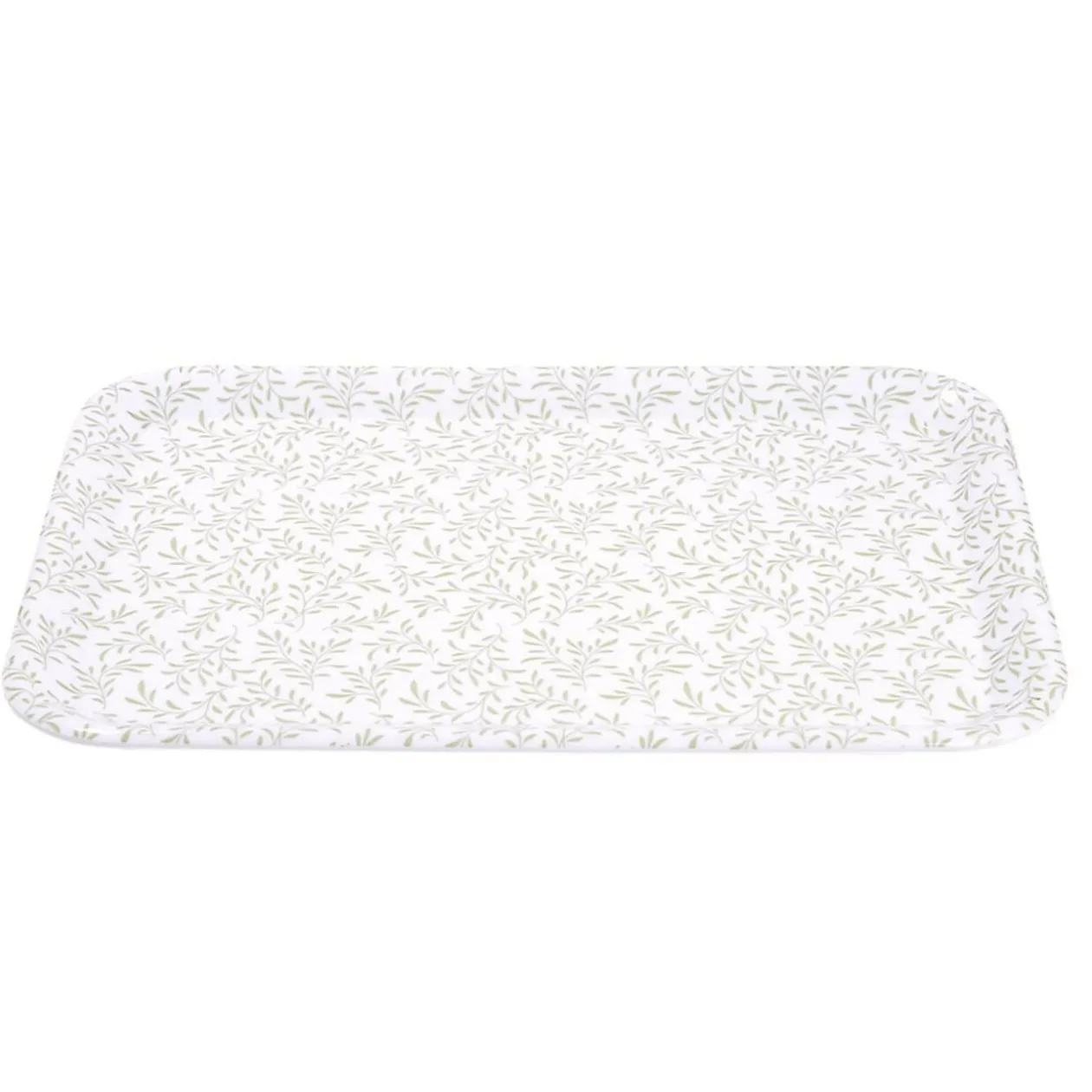 Plateau rectangulaire motif feuillage blanc et vert 27x38cm