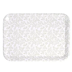 Plateau rectangulaire motif feuillage blanc et vert 27x38cm