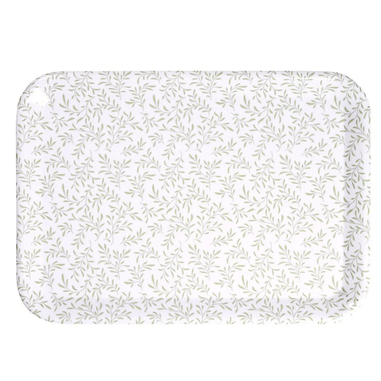 Plateau rectangulaire motif feuillage blanc et vert 27x38cm