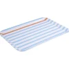 Plateau rectangulaire rayé bleu blanc liseré orange plastique 45x31cm