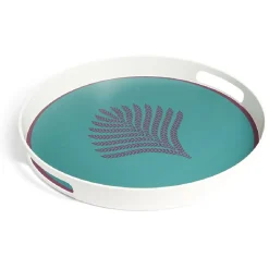Plateau rond feuille exotique mélaminé vert Ø34,5xH4,1cm
