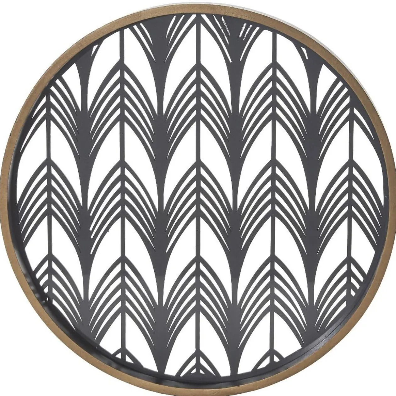 Plateau rond inspiration orientale en métal et bois rouge ou gris