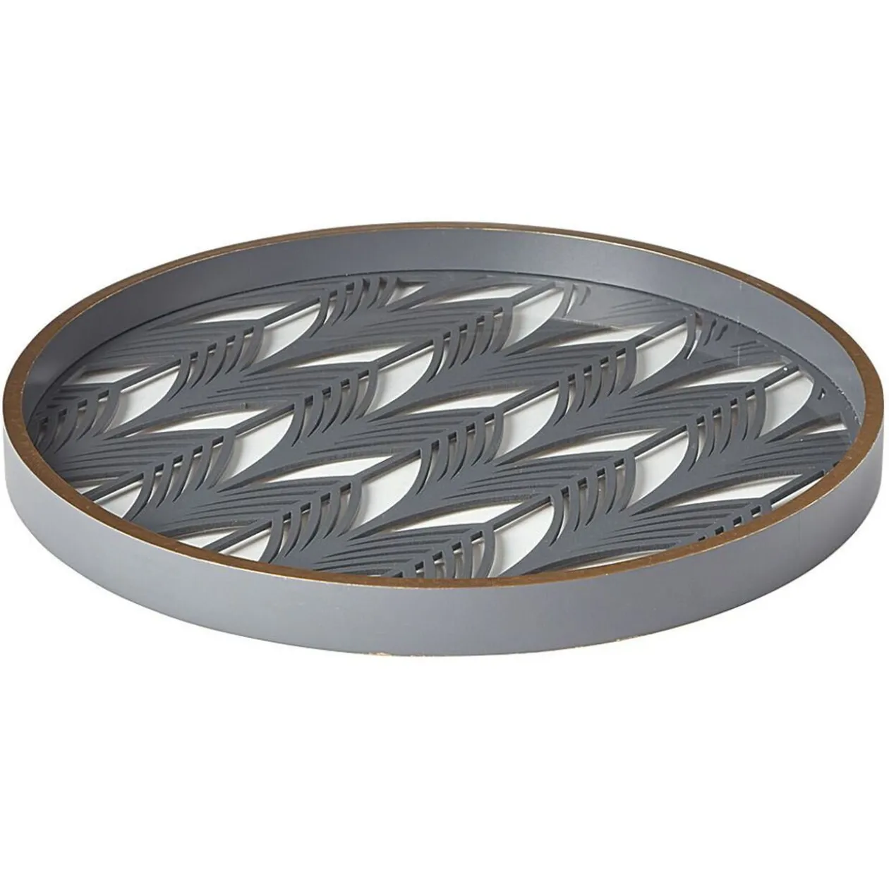 Plateau rond inspiration orientale en métal et bois rouge ou gris