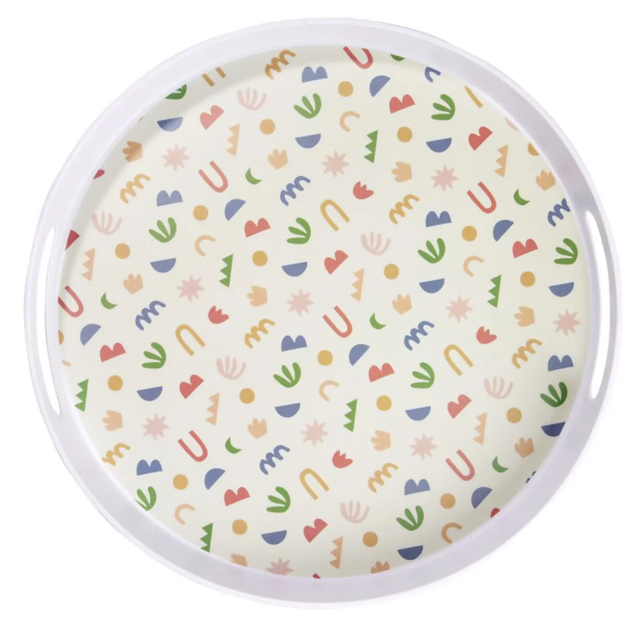 Plateau rond mélaminé motif matisse blanc et multicolore Ø34,5xH5cm