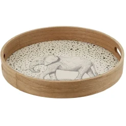 Plateau rond naturel motif éléphant