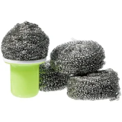 Éponge spirale en inox à récurer avec poignée x4