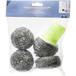 Éponge spirale en inox à récurer avec poignée x4