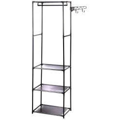 Portant à vêtements avec 3 tablettes métal plastique noir