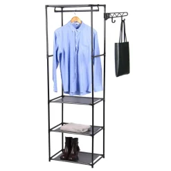 Portant à vêtements avec 3 tablettes métal plastique noir