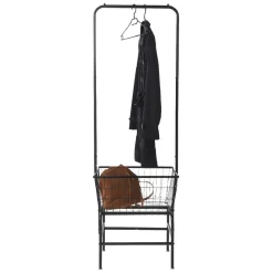Portant à vêtements avec panier de rangement métal noir