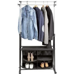 Portant à vêtements double penderie et 4 compartiments