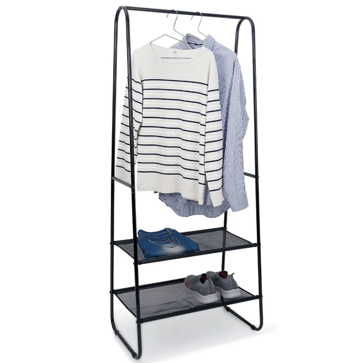 Portant avec tablettes métal pvc noir