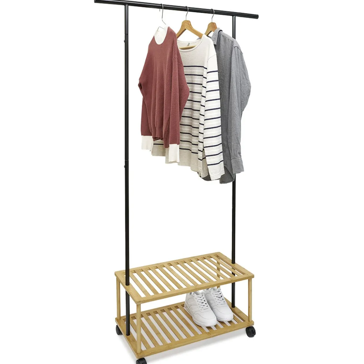 Portant bambou métal 2 étagères 90x35xH167cm