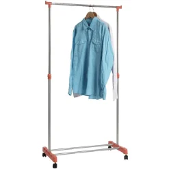 Portant vêtements sur roulettes corail et gris