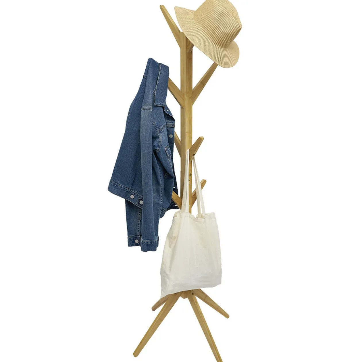 Porte manteau bambou 8 crochets 4 pieds 60x60xH167cm
