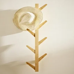 Porte manteau mural bambou 8 crochets 21x7xH98cm