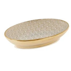 Porte savon céramique motif écaille blanc doré